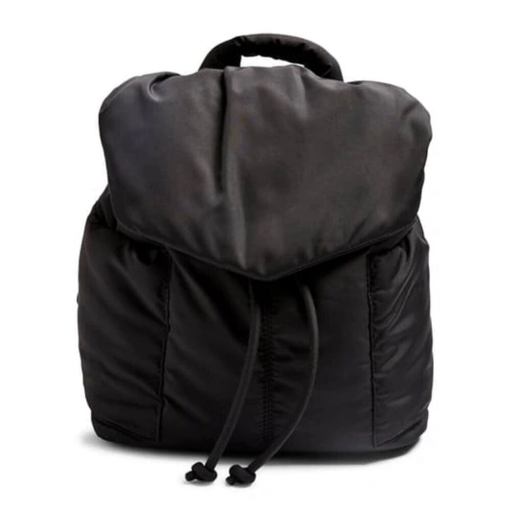 Topshop Womens Adjustable Strap Drawstrings Nylon Puffer Backpack Black OS